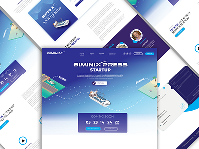 BiminiXpress Startup - isometric Design 3d art blue and white design flat gradient illustraion illustration minimal shadow startup ui ux vector web design website