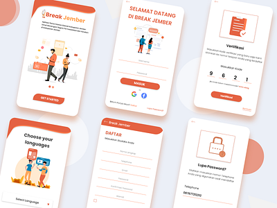 Break Jember Application app choose language design flat indonesia designer jember login form mobile app mobile app design orange redesign register form report sign in sign up ui ux verification