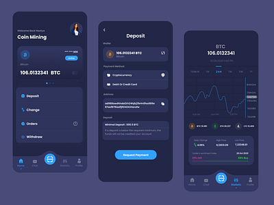 Cryptocurrency apps app app design application bitcoin chart coins crypto crypto exchange crypto wallet cryptocurrency dark dark ui design ethereum finance app graphic design interface mobile app mobile design money app