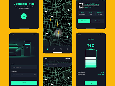 EV-charging station finder part 2(dark mode) animation branding dark mode ev charging graphic design illustration mobile ui uiux vector