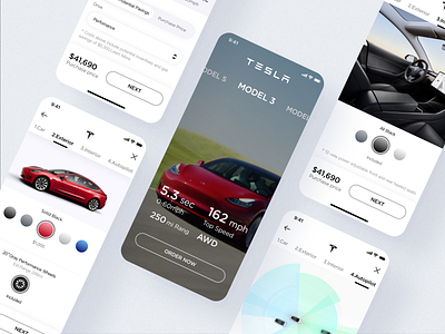 Tesla Model3 purchase process app branding car design interface iphone mobile product tesla theme ui