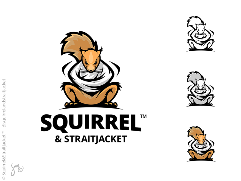 Squirrel & Straitjacket™ | Logo Design motivation never give up print straitjacket struggle fighting orange squirrel logo design
