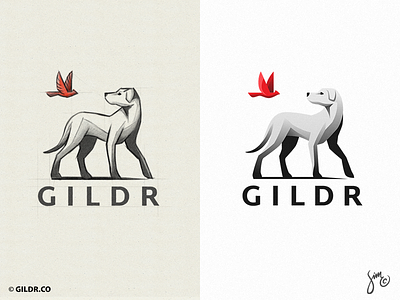 Gildr | Logo Design animal design bird brand identity cardinal dog goodbye gradients grayscale illustration logo red and black shadow sketch