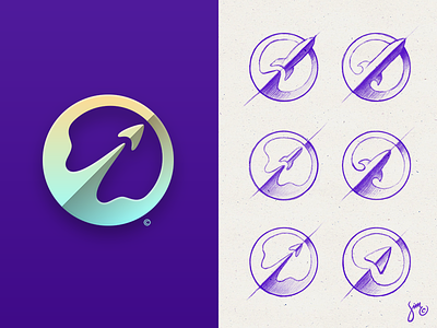 Rocket | Logo design emission icon logo logo design mark minimal purple rocket rounded space