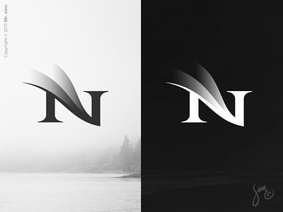 N | Lettermark 02 aurora borealis black and white bnw elegant gradients layers lettermark lettern logo design logo designer minimal northern lights symbol