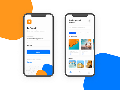 Travel App, inspired by @anmarinicheva app design flat minimal ui ux vector