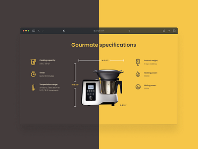 Product section with specifications for the cooking machine design flat illustration minimal product design ui ux
