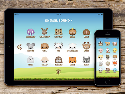 Animal Sound+ Rebound animal application bird cat dog fox interface ipad monkey pig ui
