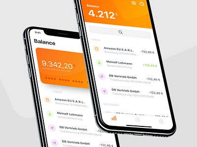 Fintech App account app bank concept credit card debit design desiign dubai financial fintech germany hamburg interface ios iphone x orange sketch ui