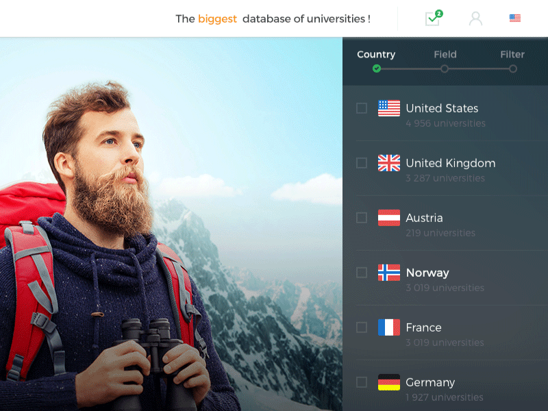 Study Without Borders — Wizard animation cogniance country flags gif icons interface sidebar study ui ux wizard