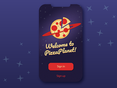 10 Days UI Challenge - Day 2 10ddc app app design application challenge dayliui design app diseño grafico illustration pizza planeta pizzaplanet toystory ui ux ui welcome welcome screen