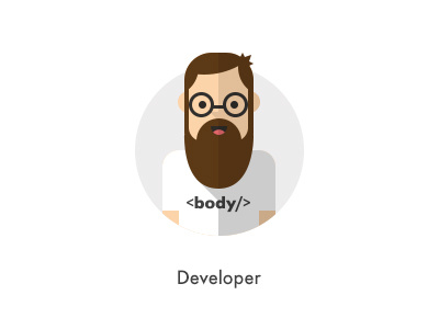 How should they look like: Developer beard body character circule developer flat glasses how they looks icon jazzpixels mustache nurd