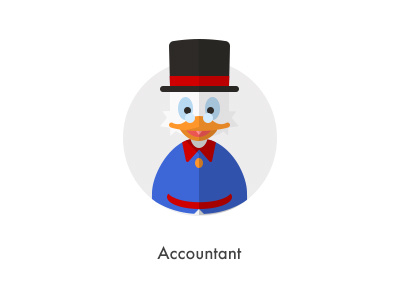 How should they look like: Accountant accountant character circule donald duck flat hat how they looks icon jazzpixels millionaire money
