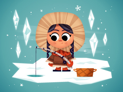 Little Inuit character fishing girl illustration inuit snow