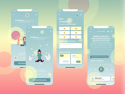 Wellness app - Mobile interface app branding design graphic design illustration meditation mental health mobile product design ui ux vector wellness