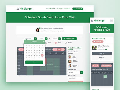Kincierge affinity designer dashboard home care responsive senior care web app worthwhile