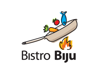 Bistro Biju biju bistro blue carrot fire fish logo orange red restaurant tomato