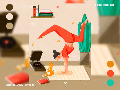Stay home and yoga with cat drawing illustration イラスト 商业插画 插画