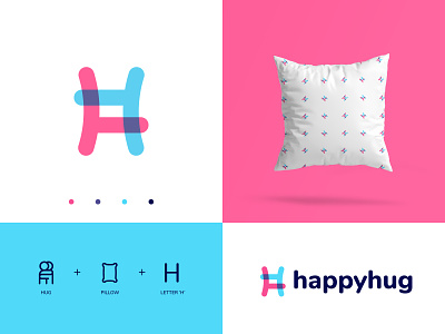 HappyHug Logo Concept branding h logo h mark happy happy logo hug logo hugging logo logos logotype mark minimal pillow logo pillow mockup pink logo typography wordmark