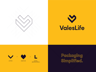 Valeslife logo branding heart logo life logo logo logomark logos logotype mark minimal monogram packaging packaging logo v logo wordmark yellow