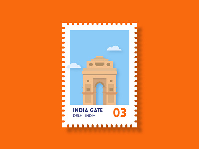 India Gate | Stamp Design flat flat color gate icon illustration india india gate minimal stamp stamp design vector