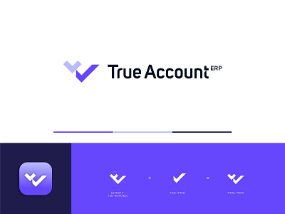 TrueAccount ERP Logo erp logo logo logotype mark minimal monogram t logo t mark t tick logo tick logo true logo typography