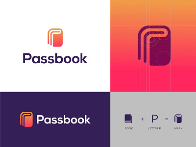 Passbook logo book book logo branding gradient gradient logo logo logo mark logos logotype mark minimal passbook typography