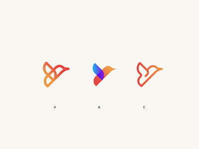 A, B, or C ? bird bird logo birds flying flying bird gradient illustration logo mark minimal monogram sparrow vector