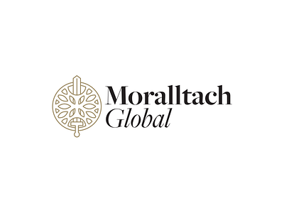 Moralltach Global Logo branding gold icon invest irish life logo serif shield sword tree typography