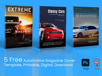 Download 5 Free PSD Automotive Magazine Cover Template Printable