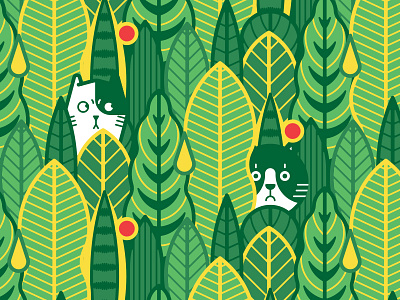 The cat is in the jungle cat graphic green illustration jungle