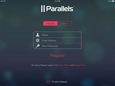 Pax Signup 800x600 access app blue bubbles ios ipad mobile parallels pink teal ui