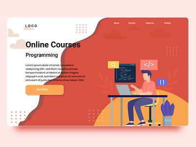 Hero online course design illustration minimal ui web