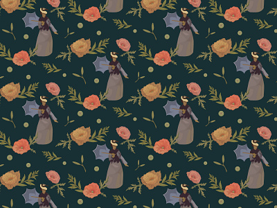 Poppies art flower garden illustration pattern print vector