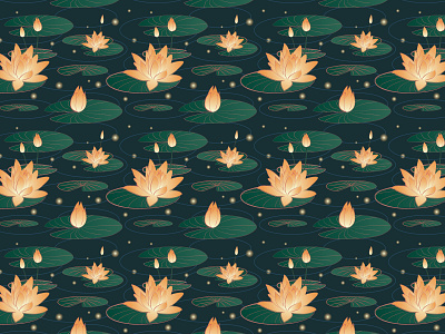 Water lilies art design flower garden illustration pattern print vector
