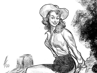 You wanna be a cowgirl fine art illustration pinup procreate