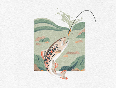 Masu Salmon animal art animal illustration flat illustration vintage design