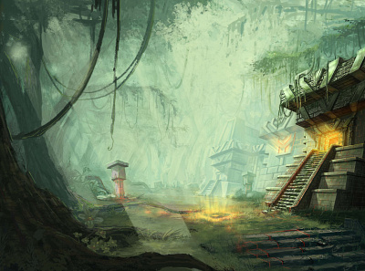 Mysterious jungle art artwork concept art digital painting digitalart environment art forest illustraion jungle magical mysterious