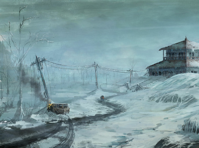 Alone in the ice accident alone art artwork concept art digital art digital painting house ice