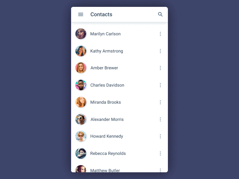 Material contacts android animation concept contacts gif material ui