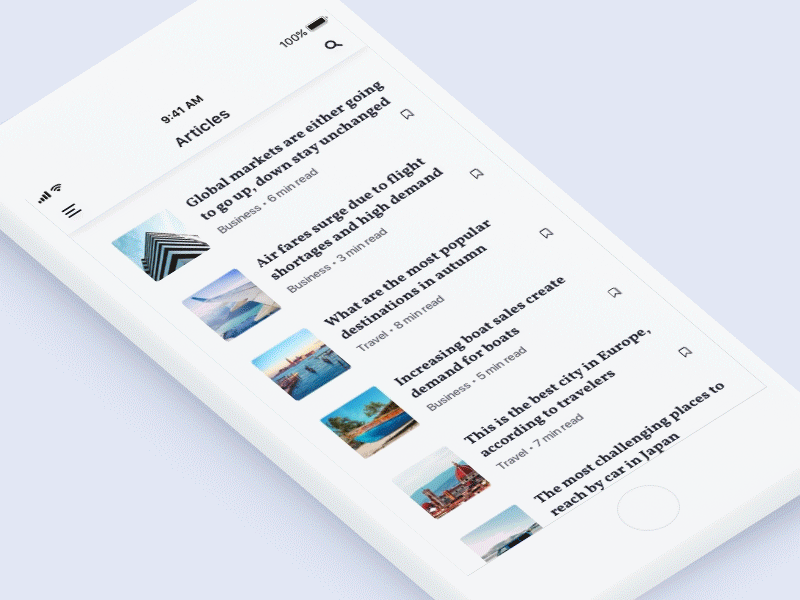 News app interactions animation app articles concept gif ios list news principle ui ux