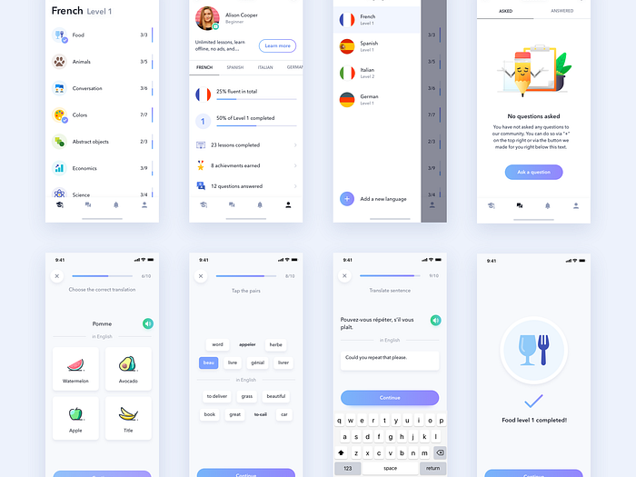 Language learning app freebie by Vitaly Silkin on Dribbble