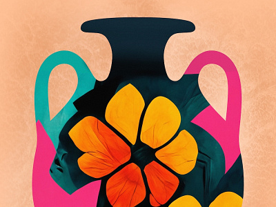 Floral Vase cyberpunk denizsipahi digital art digital illustration floral pink vase