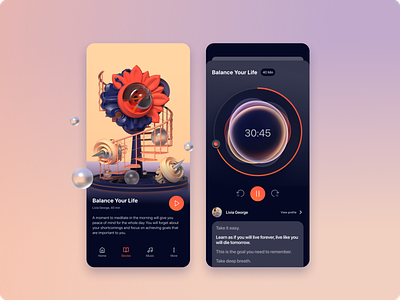 Meditation app - player 3d app audio balance colors design features focus illustration life meditation mobile music player product design redesign stories ui ux