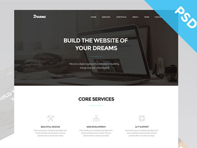 Dreams - One Page Web Template (Freebie) design flat free psd ui web