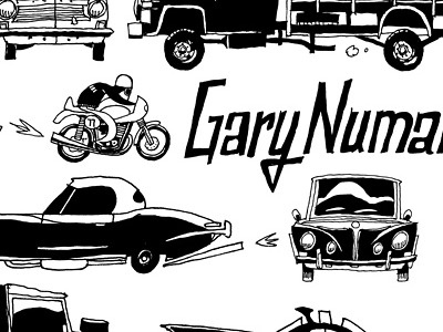 Mexer Gary Numan – Cars black and white book contribution illustration ink print