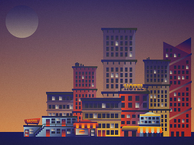 Moonlight buildings gradient illustration lighting retro