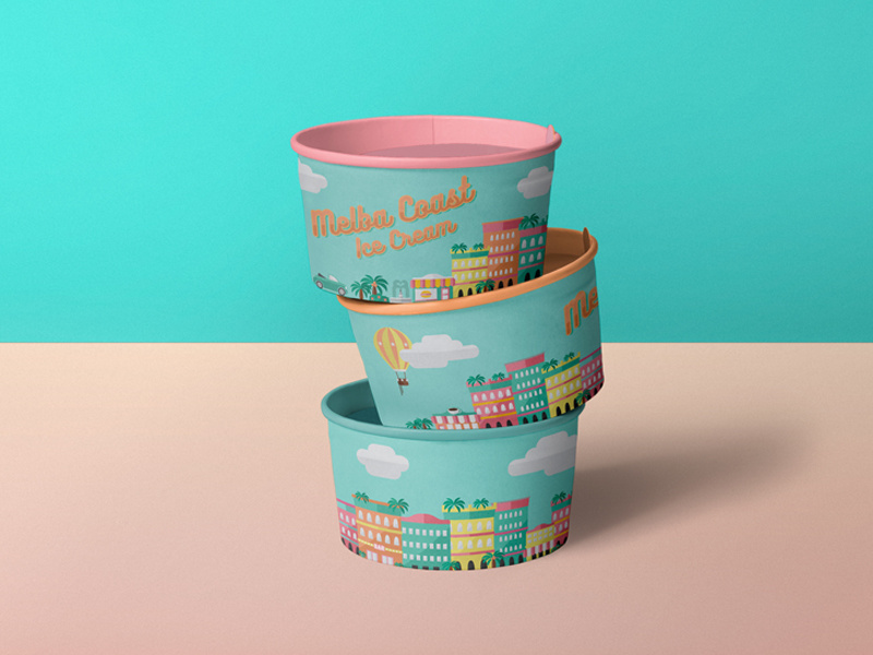 Summer ice cream pots product pattern print tourism travel flat illustration maps map