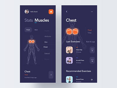 Muscles Condition activity app body clean concept dark design fitness graphic gym health interface ios minimal mobile neon night mode tracker ui ux