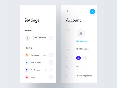 App Settings 3d animation app clean dark theme design icons interaction interface ios light minimal mobile night mode product design profile settings simple ui ux